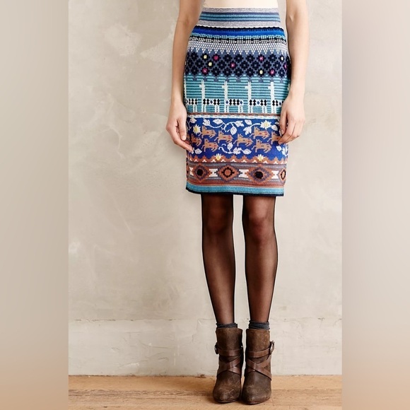 Anthropologie HWR MEDIUM Llama Line Sweater Skirt fall 42% wool alpaca cotton - Picture 2 of 11